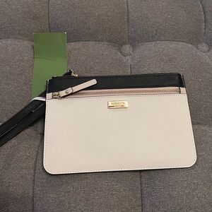 kate spade Black and Cream Zip Wristlet with Gold Hardware